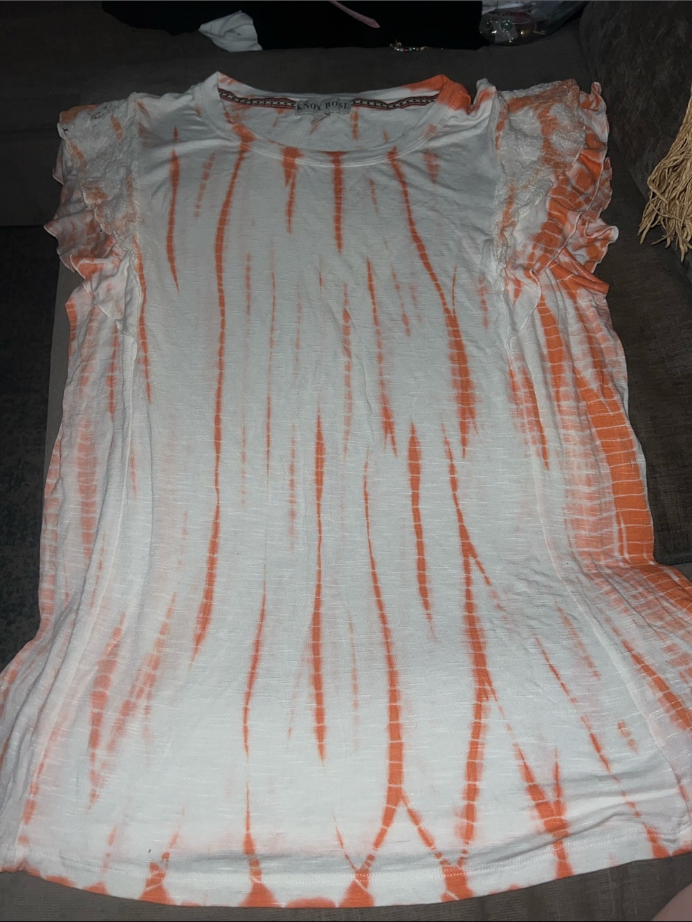 Knox Rose White and Orange Tie-Dye Ruffle Sleeve Top